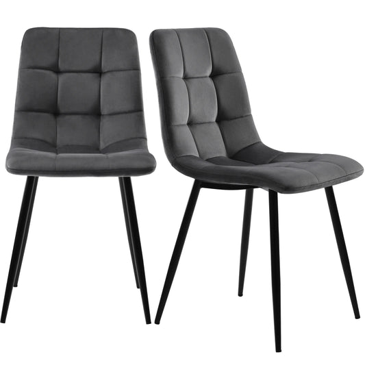 Eetkamerstoelen – Velvet Stoelen – Quilt Stoelen – Metalen Frame – Comfortabel Zitoppervlak – Vloerbescherming - Set van 4 - Lichtgrijs - QUORE