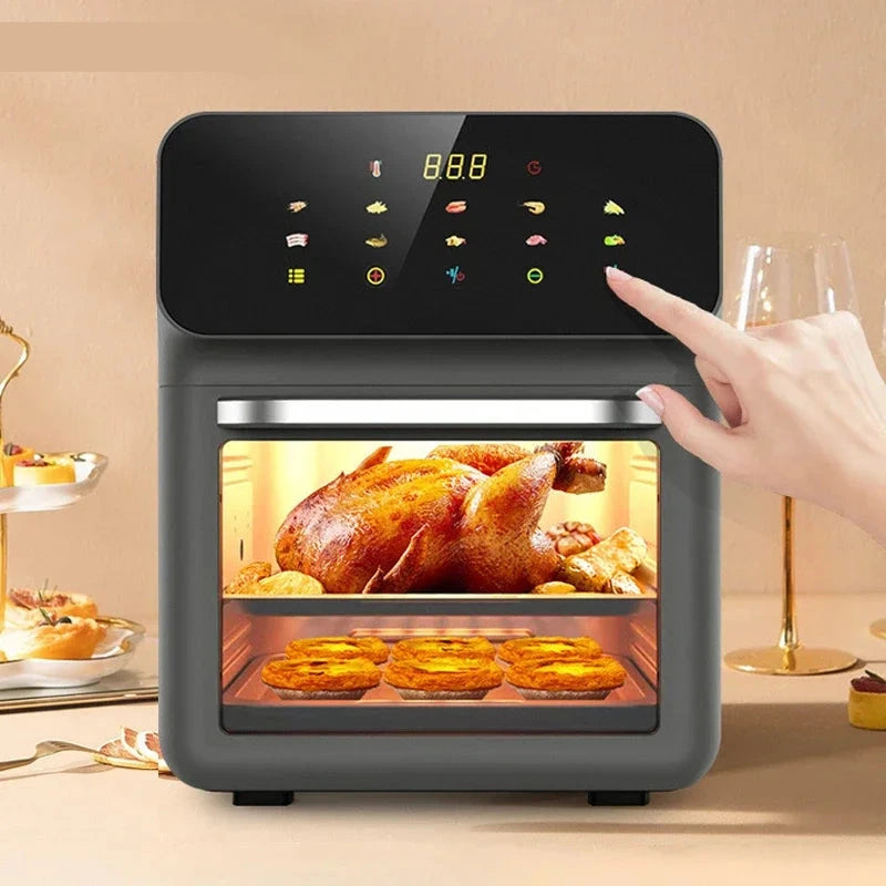 Heteluchtfriteuse – Airfryer - Airfryer Oven - 10L - 1350W - 360° Circulatie - 80°C tot 230°C - Airfryer Zonder Olie - Touchscreen - Kijkvenster - Automatisch Uitschakelen - Zwart