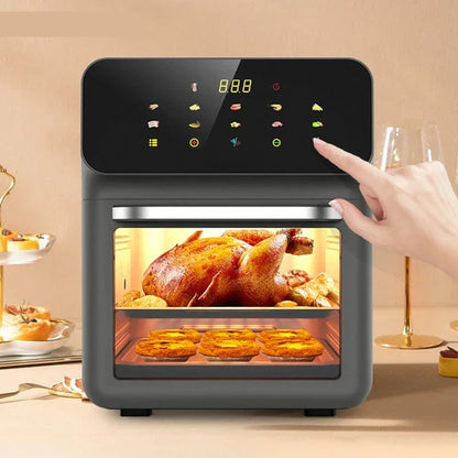 Heteluchtfriteuse – Airfryer - Airfryer Oven - 10L - 1350W - 360° Circulatie - 80°C tot 230°C - Airfryer Zonder Olie - Touchscreen - Kijkvenster - Automatisch Uitschakelen - Zwart