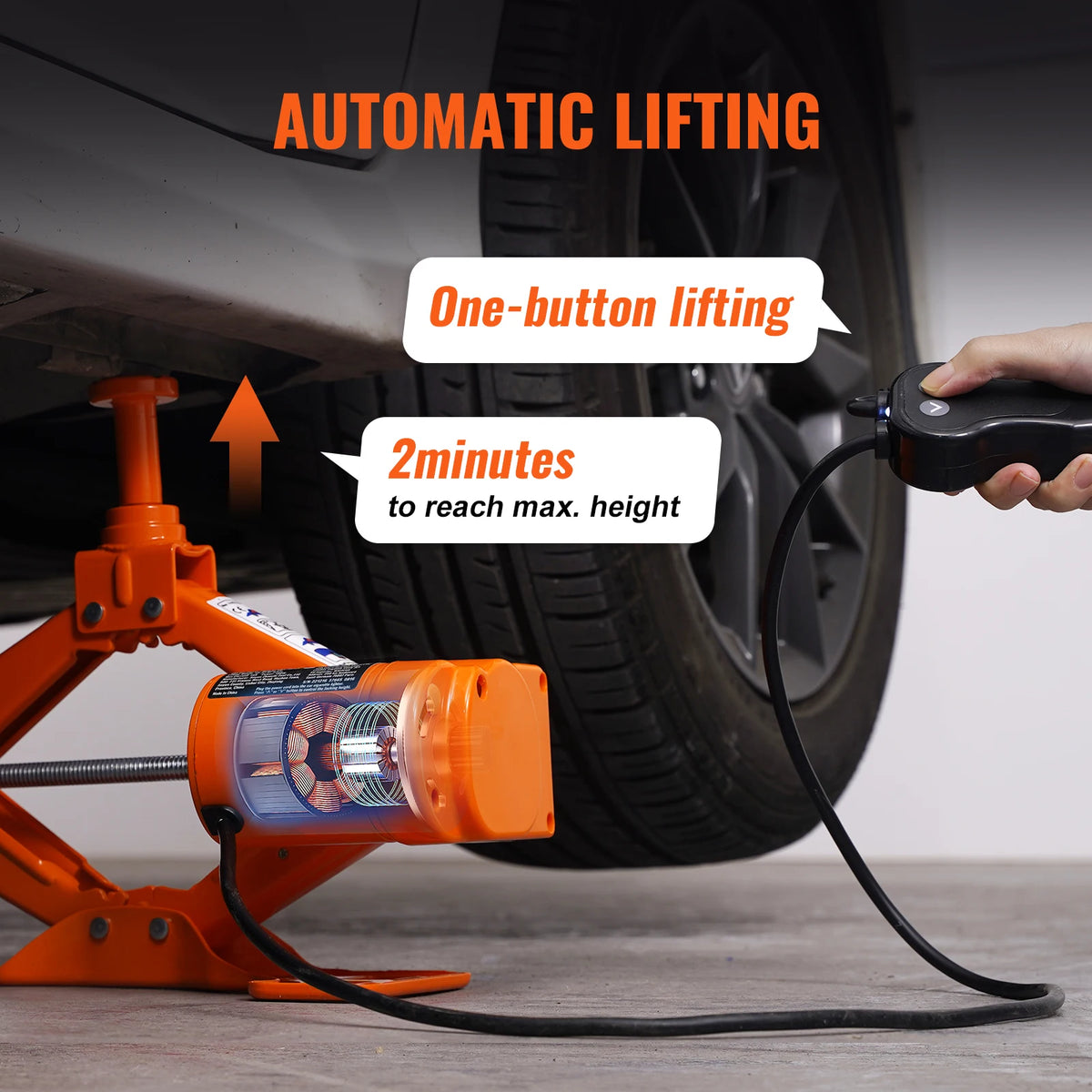 Vevor - Krik - Autokrik - Garagekrik - Elektrische Autokrik - 6600 lbs - 12V - Elektrische schaarkrik - Draagbare autokrik - Oranje - QUORE