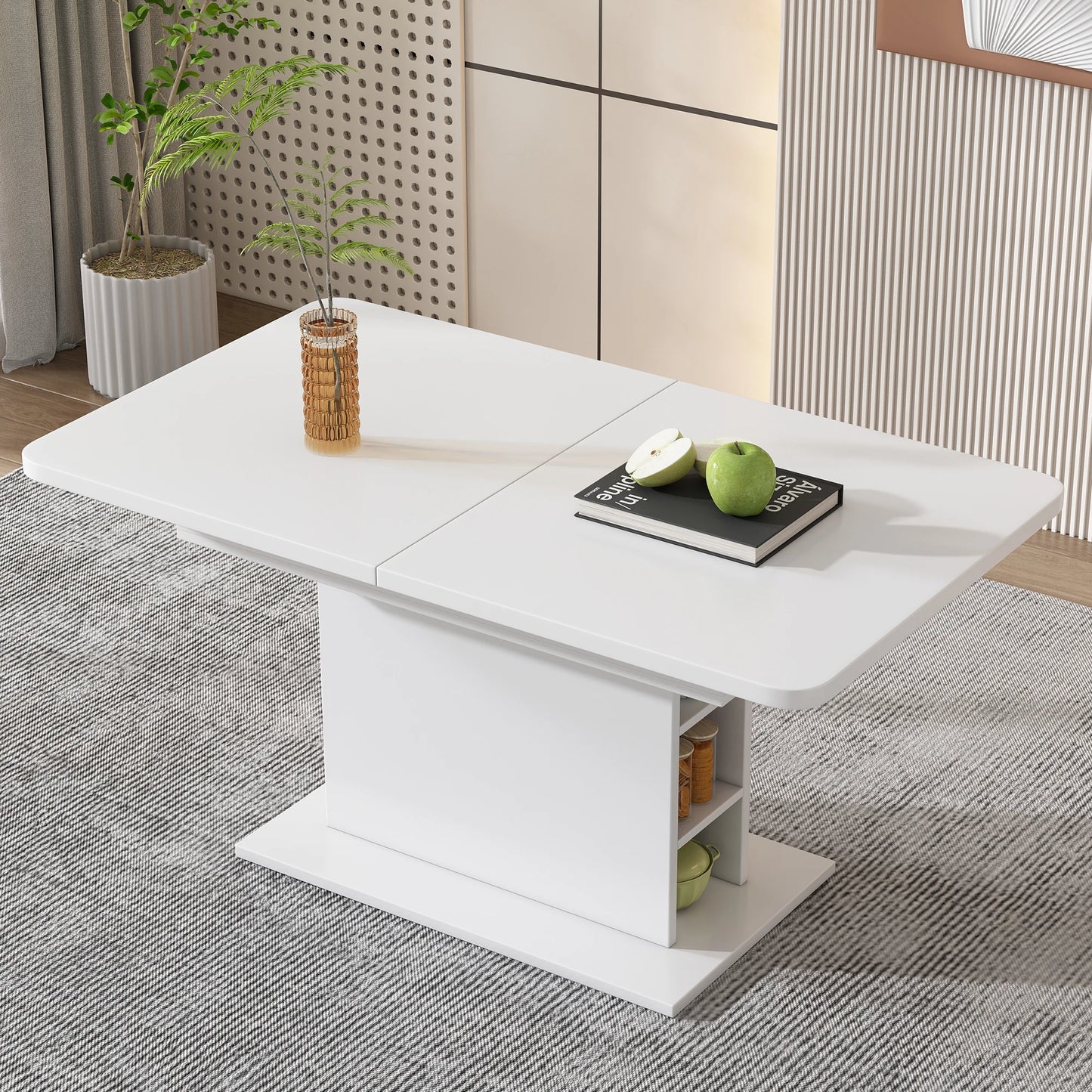 Uitschuifbare Eettafel – Flexibele Tafel – Uitbreidbare Tafel – Ruimtebesparende Tafel – Middenpoot Ontwerp – Stevig Spaanplaat – Eenvoudige Montage - 130 x 70 x 75 cm - Wit - QUORE