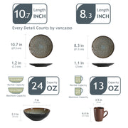 Servies - Servies set - 16 Stuks - Vintage Keramiek - Omvat diner/dessertbord - Kom - Koffiekopjes - Bruin