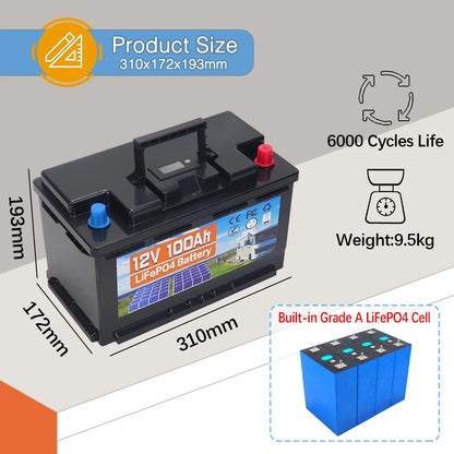 Li-ion Accu – LiFePO4 Batterij – Oplaadbare Accu – Energieopslag Batterij – 12V 100Ah – Hoge Capaciteit 1280Wh – Langdurige Levensduur 6000 Cycli