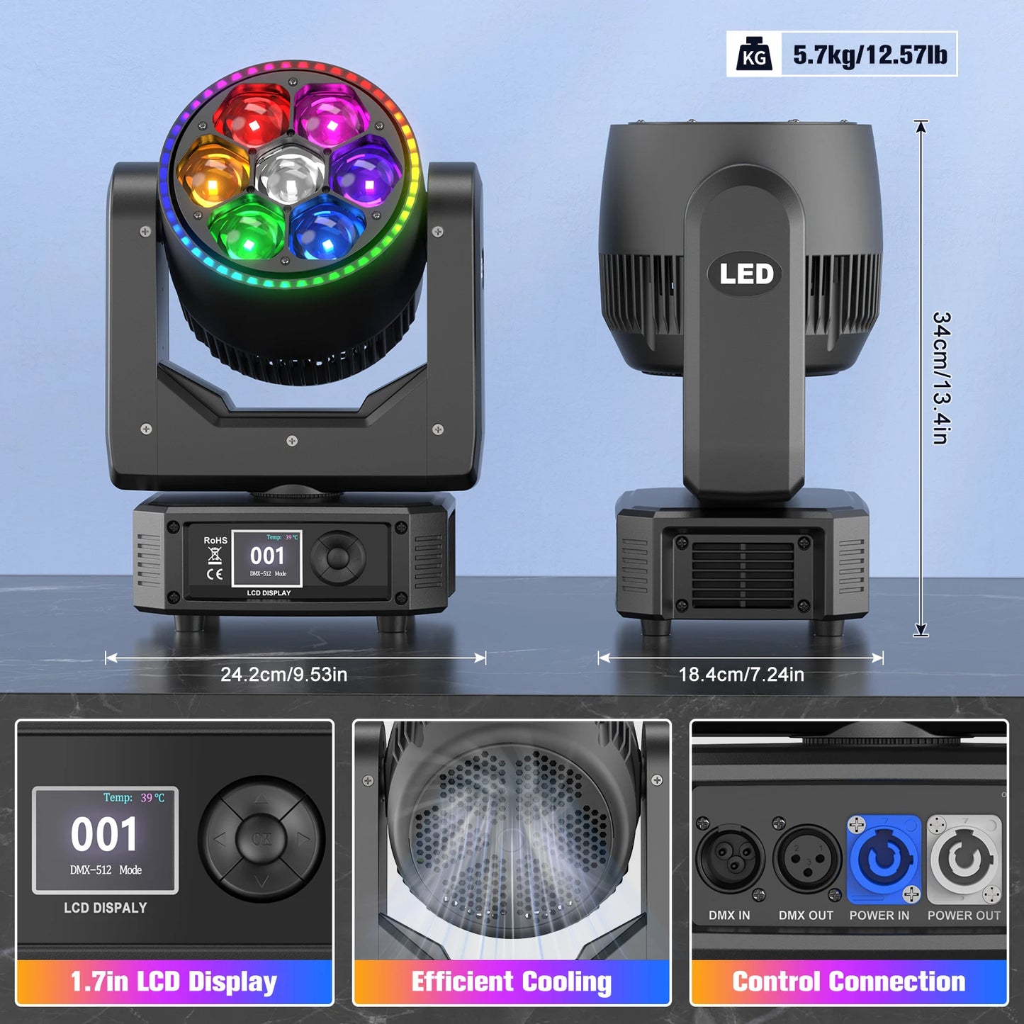 Mini Bee Eye Moving Head Licht – Moving Head Spot – Podiumverlichting – DJ Licht – Disco Licht – 300W RGBW LED – 540° Pan & 250° Tilt – EU Stekker