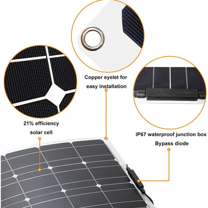 Zonnepanelen - Monokristallijne Zonnepaneel Kit - Flexibel - Zonne Energie - 200W (2 x 100W panelen) - met Solar Controller - Waterdichte - voor Camping, RV & Off-grid 12V Opladen - QUORE