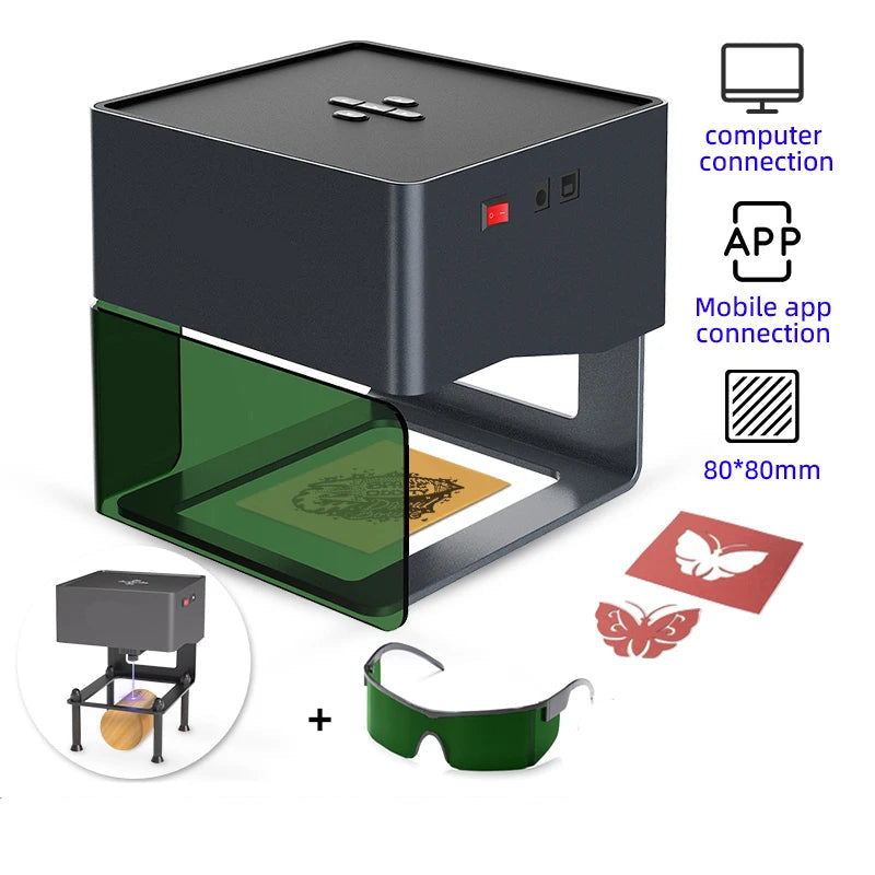 Lasergraveermachine - Graveermachine - Mini Draagbare Laser Graveermachine - 220V - Laser Cutter - DIY Bluetooth Graveren op Hout, Leer, Plastic, Papier (EU Stekker) - QUORE