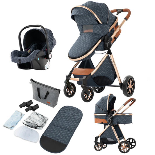 stroller - Jogging buggy - Runner - Lightweight stroller - Baby stroller - Pushchair - Travel stroller for newborn baby - High landscape - 3 pieces Buggy Stroller - Blue