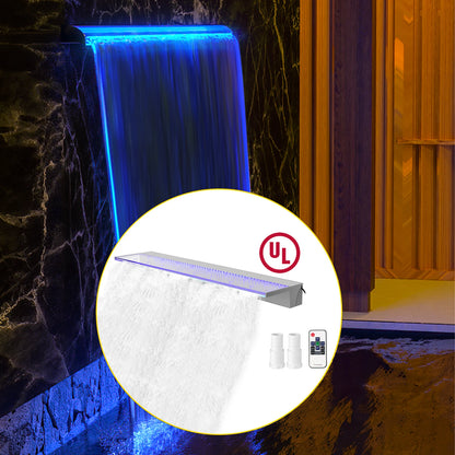 Waterval Fontein - Zwembad - Waterval Overlaat - Kamerfontein  - Binnen & Buiten -  92 cm - met LED-verlichting - Zwembadfontein met 17 Kleuren en Afstandsbediening – Buiten Fontein Kit voor Waterpartijen