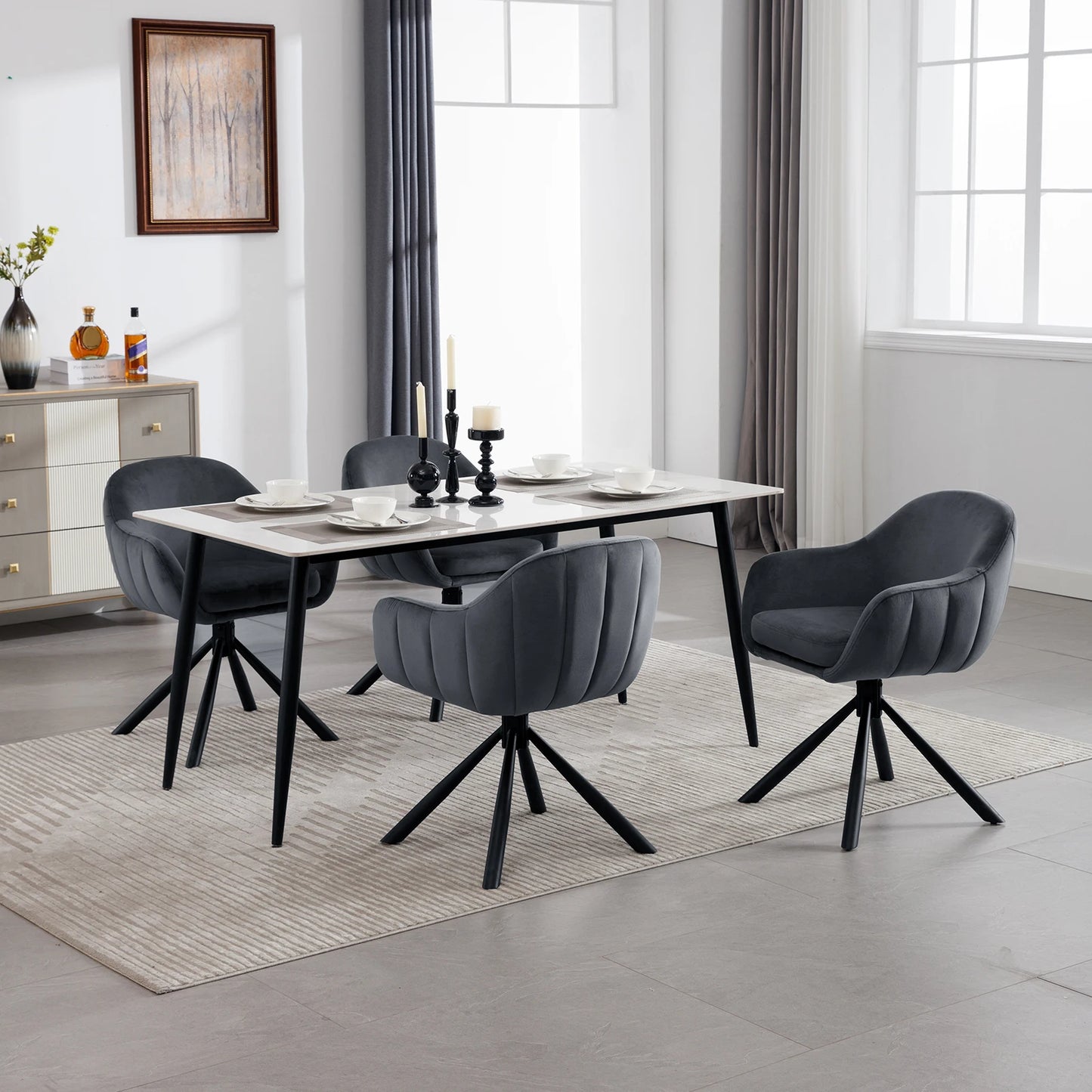 Eetkamerstoelen - Keukenstoel - Eetstoel - Eetkamerstoel - Draaibare - met Armleuningen - Ergonomisch Ontwerp, Luxe Eetkamer- en Lounge Stoelen - 2 Packs - Fluweel - Donkergrijs