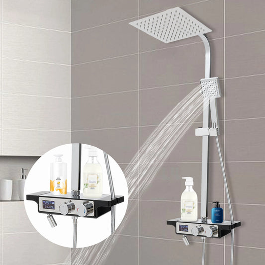 Douche - Regendouche - Douchewand - Douchekolom - Douchepanelen - Thermostatische Regendouche met Digitale Display - Slim & Stijlvol Douchesysteem - Chroom - Zilver