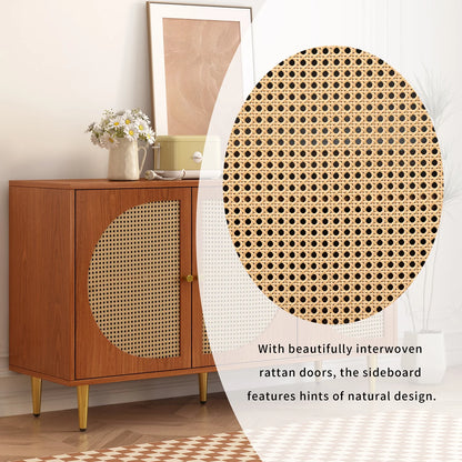 Dressoirkast – Dressoir – Opbergkast – Kast – Rieten Deuren – Walnootkleur – 3 Compartimenten