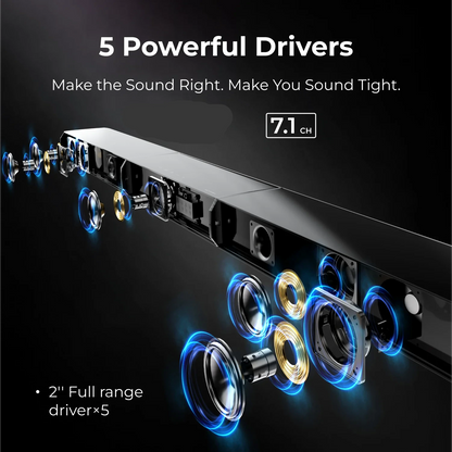 Soundbar - 7.1ch - Soundbar met Subwoofer - 3-in-1 - 410W - Soundbar voor TV - Bluetooth - Afneembare - Zwart