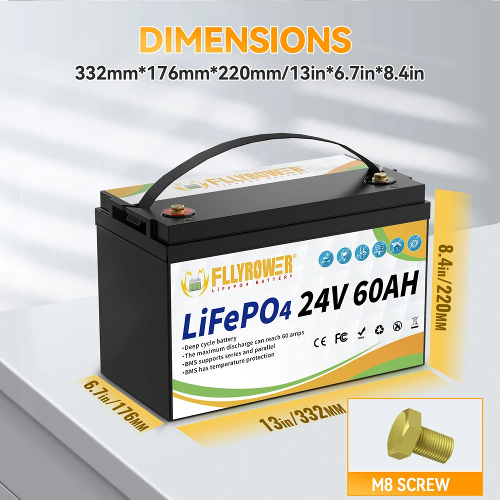 24V 60Ah LiFePO4 Accu – Lithium Batterij – Camper Accu – Solar Accu – Off-grid Accu – 60A BMS Bescherming – 8000+ Levenscycli