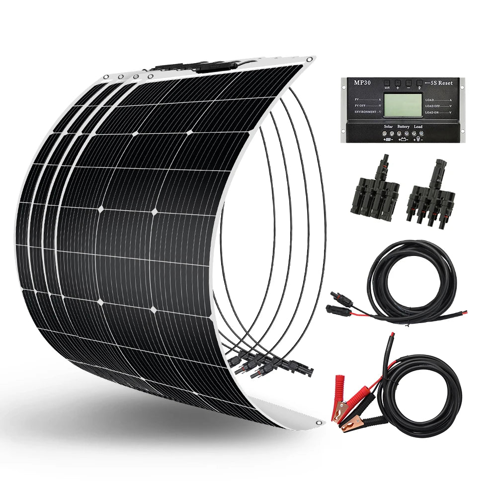 DOKIO 18V 400W Flexible Solar Panel （Sets）For Car/Home/Camping Waterproof Monocrystalline Solar China Charge 12V Battery