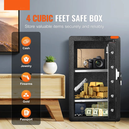 Veiligheidskluis - Kluis - Sleutelkluis - Sleutelkastje - 3.5CU.FT - met Dubbele Toegang– Sleutel & Wachtwoord -  Brandwerende Opbergbox met LED & Sleutelrek