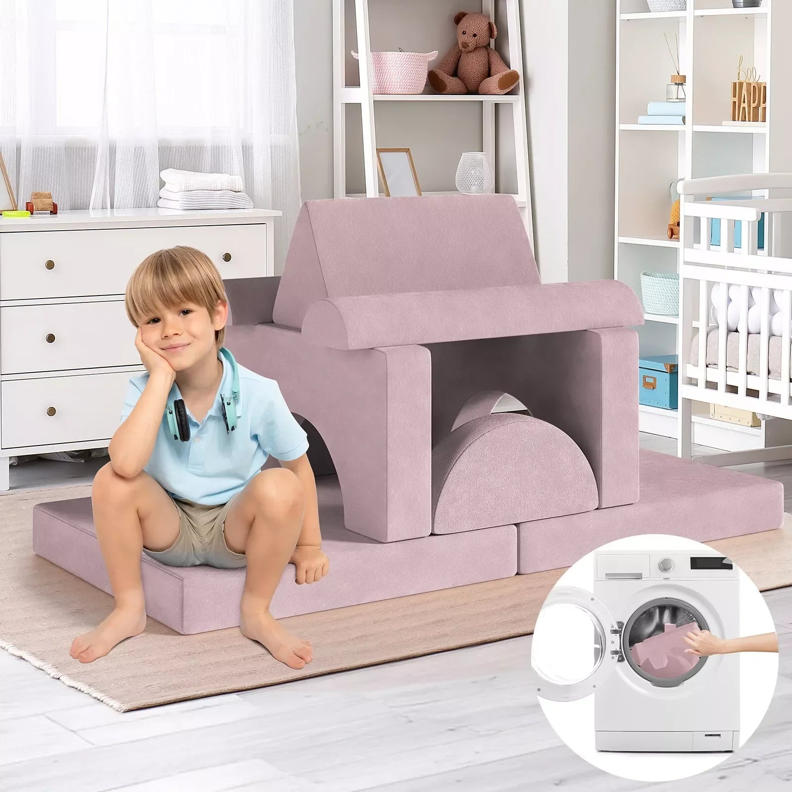 Modulaire Kindersofa – Speelbank – Kinderspeelbank – Speelmeubel – Peutersofa – Fluweelzachte Stof – 14-Delige Set - QUORE