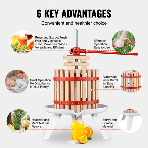 Handmatige Sapcentrifuge - Kitchen Citruspers - Handmatige Fruitpers - 18L - Sinaasappel- en Druivenpers - Hout & Metaal