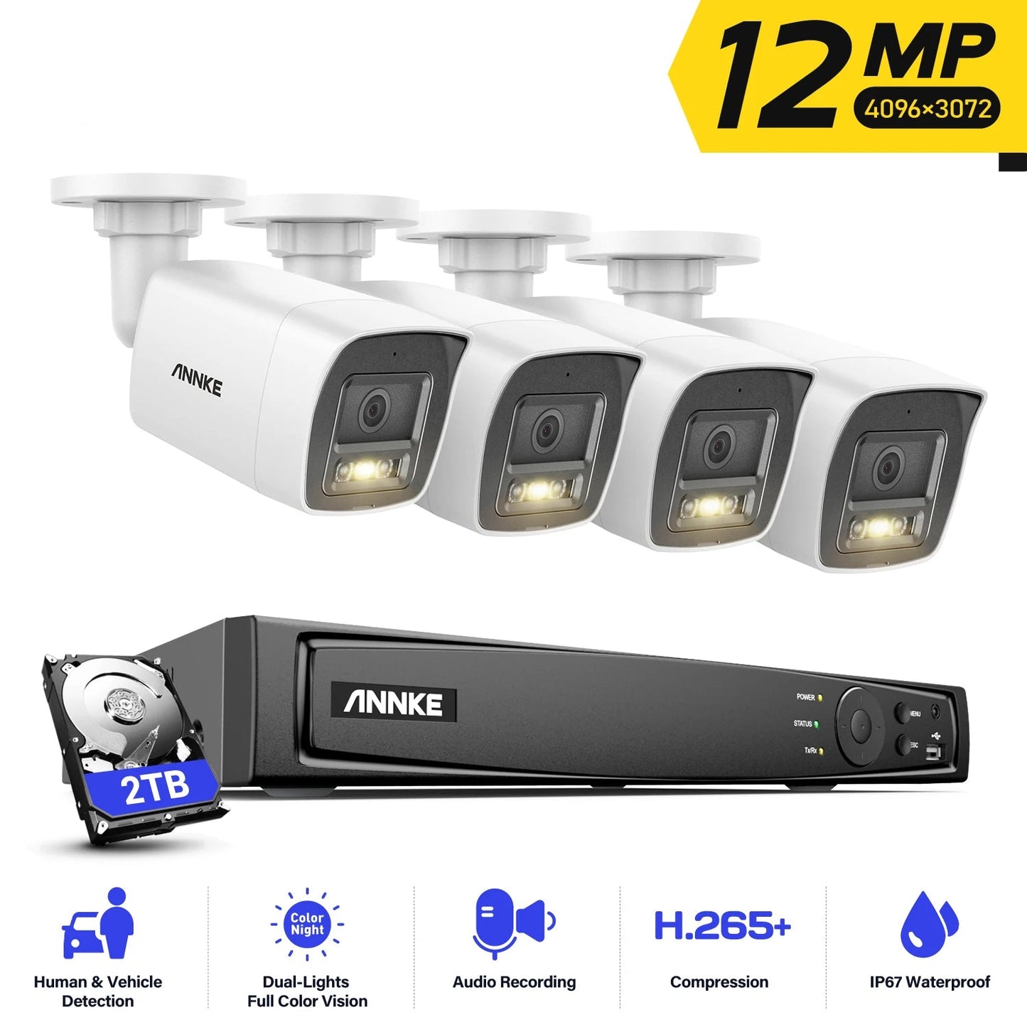 Beveiligingscamera – Camerabewaking – Bewakingscamera – IP Camera – Surveillance Systeem – 12MP Resolutie – PoE Aansluiting
