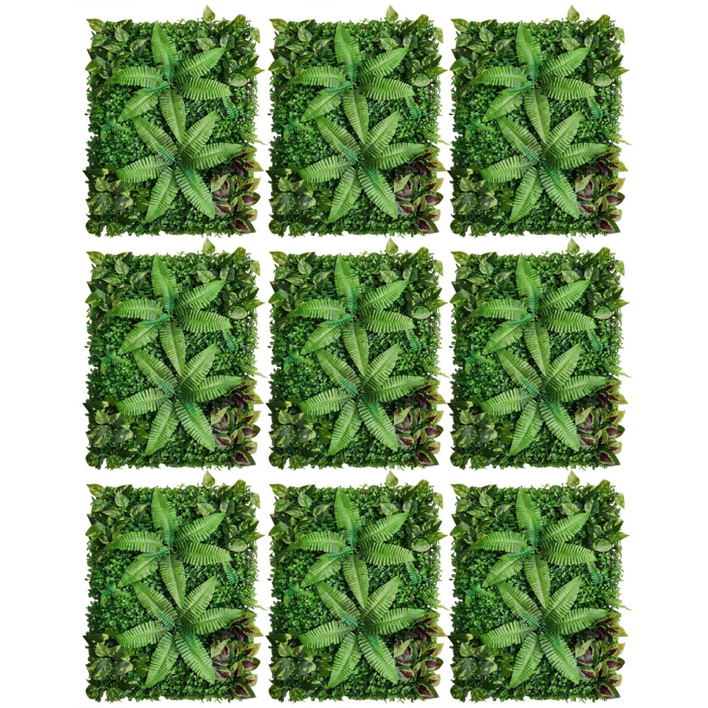 Wandpanelen - Kunstmatig Mat Paneel - Muur Hek Decoratie - Nep Hek - Kunstmatige Levensechte Planten - voor Muur Vloer Gazon Decoratie - 40x60cm - 9 stuks - Groen - QUORE