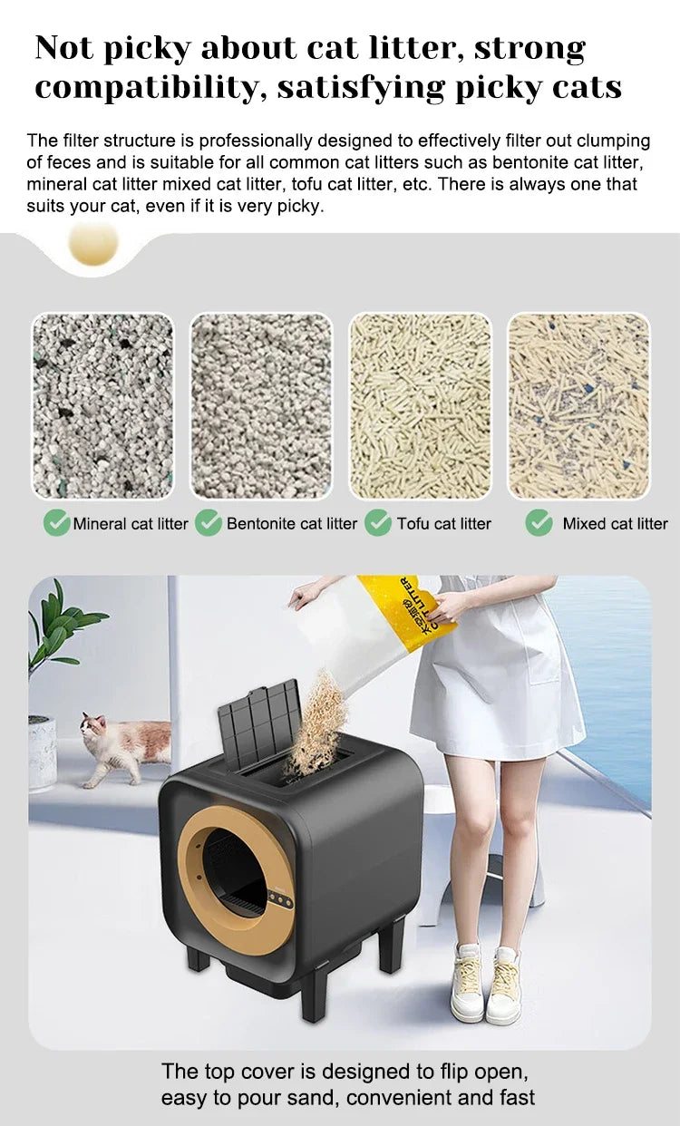 Prullenbak – Kattenbak – Afvalbak – Afvalemmer – Automatische Kattenbak – 70L Capaciteit – App Bediening met Geurfilter