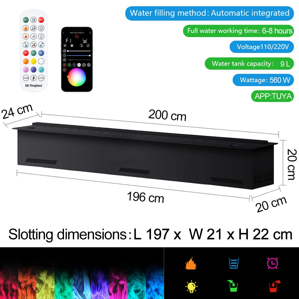Waterdamp Sfeerverwarming – Atmosfeerhaard – Luchtbevochtiger – Elektrische Haard – 3D Steam Fireplace – App Bediening – 2000mm – 4,5L Waterreservoir
