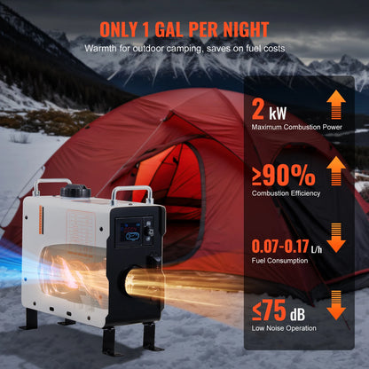 SucceBuy 2KW Diesel Heater 12V/24V All in One Diesel Air Heater W/ RemoteControl Display Screen CO Alarm for Vehicle and Outdoor - QUORE
