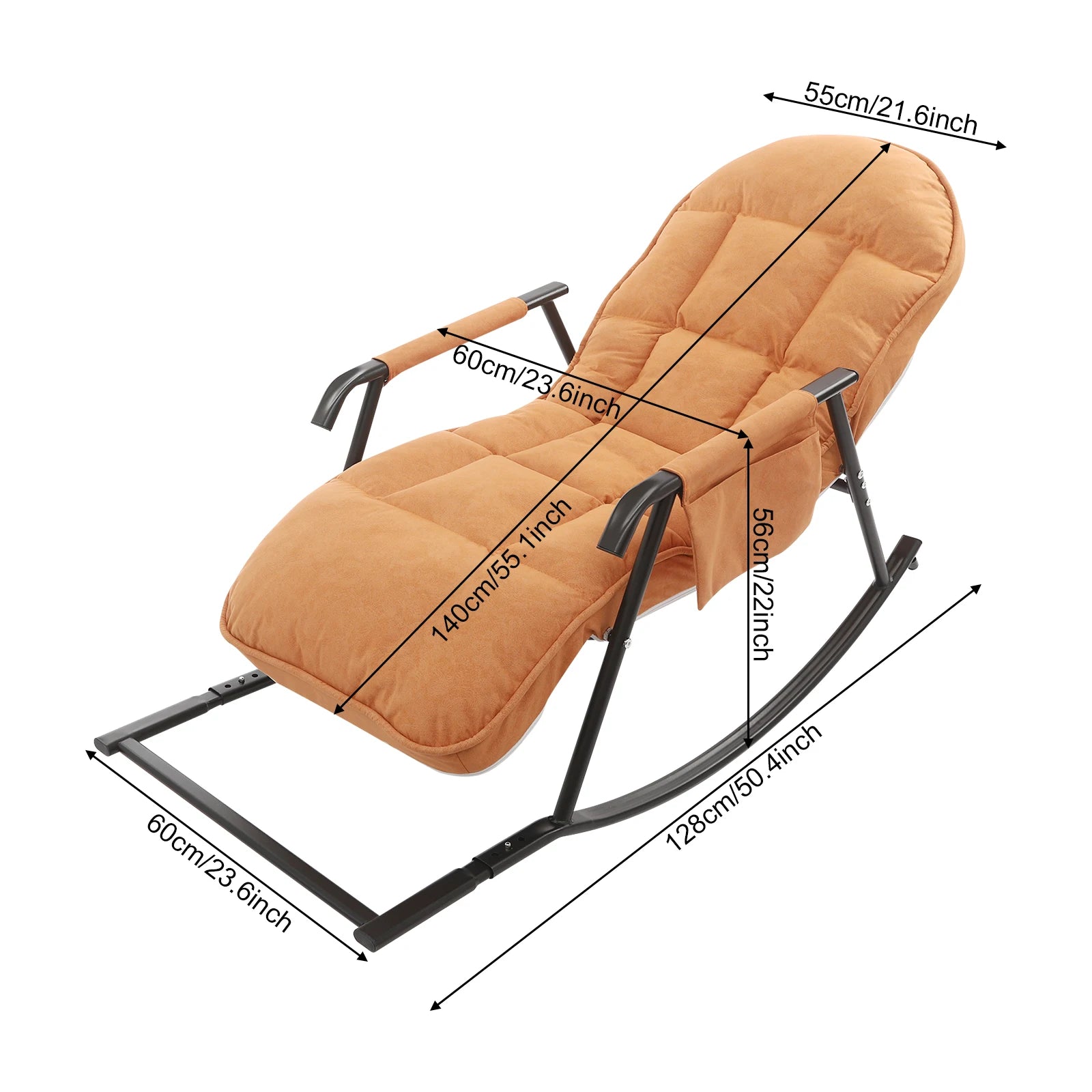 Schommelstoel – Relaxstoel – Fauteuil – Loungestoel – Voedingsstoel – Verstelbare Rugleuning – Tech Stof En Stalen Frame – Comfortabele Gevuld Zitvlak – Oranje - QUORE