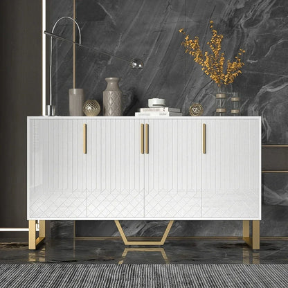 Woonkamerkast – Dressoir – Opbergkast – Sideboard – Ladekast – Hoogglans Wit – 4 Deuren Met Metalen Handgrepen – Afmetingen 140x80x40 cm