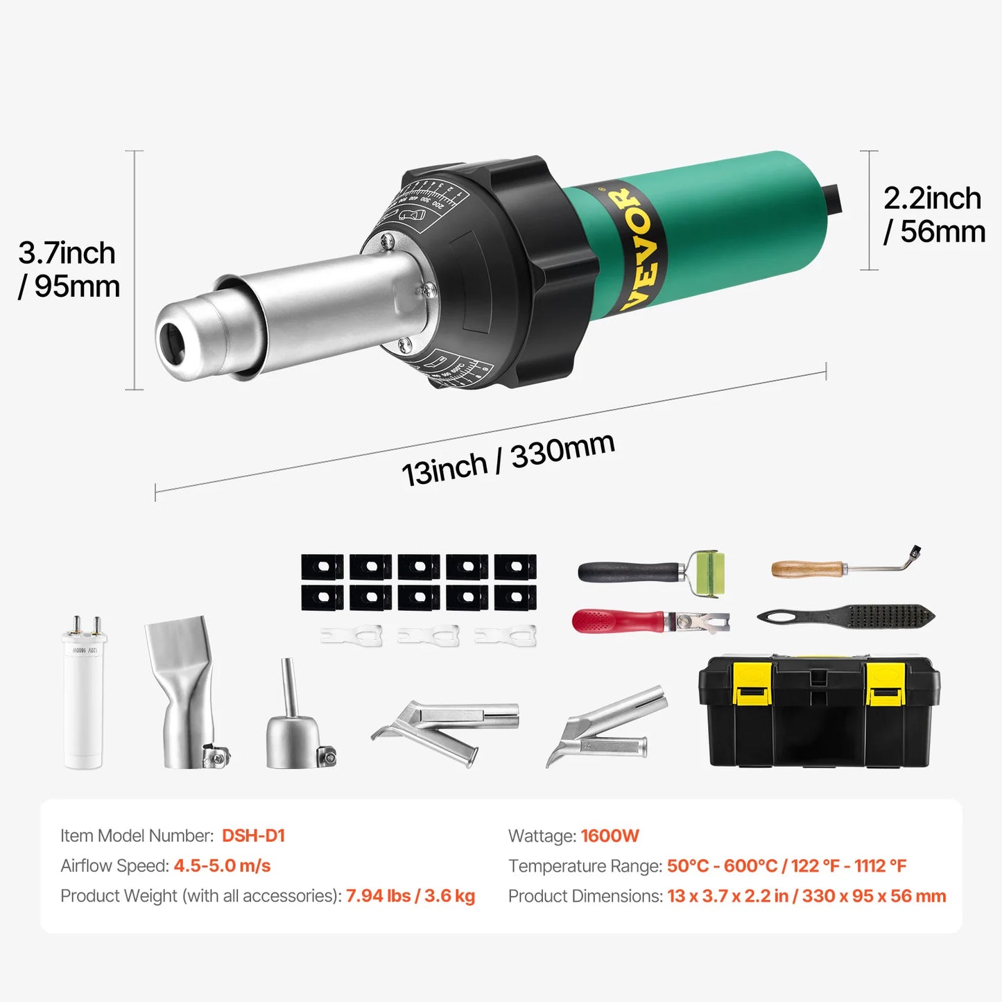 Hete Lucht Lasapparaat – Kunststof Lasser – Hete Lucht Pistool – Lasmachine – Thermoplast Lassen – 1600W Vermogen – 9 Warmtestanden