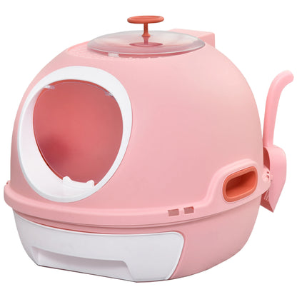 Kattenbak - Kattentoilet - Kattenbakvulling - met Uitneembare Lade - Scooper - Transparante Entree - Daklicht - ABS - 47 x 55 x 44 cm - Roze