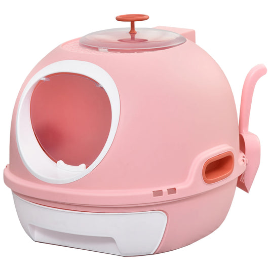 Kattenbak - Kattentoilet - Kattenbakvulling - met Uitneembare Lade - Scooper - Transparante Entree - Daklicht - ABS - 47 x 55 x 44 cm - Roze