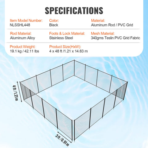 Fence - Pool Fence - Fence Net - For Inground Pools - 4 x 48ft - Removable - Teslin PVC - Protects Children and Pets
