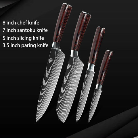 Keukenmessen - Knife set - Chef Knife - Knives - Kitchen Knife - Roestvrij staal met hoog koolstofgehalte - Damascus-tekening - Hakmesset - Santoku-koksmes - 10stuks