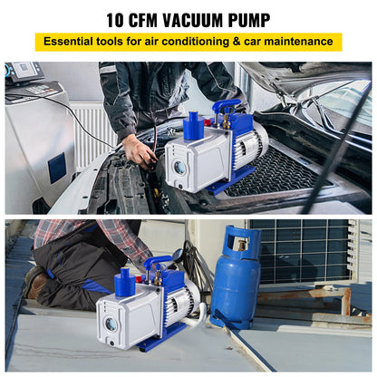 SucceBuy Vacuum Pump 10CFM 1HP Vane Pump 2 Stage HVAC Rotary Auto AC Refrigerant for Automobile Reparation Vacuum Evacuation