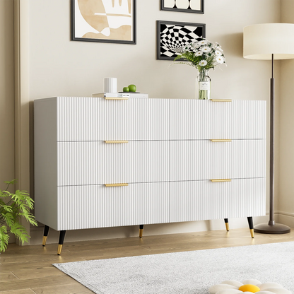 Dressoir – Ladekast – Opbergkast – Kast – Buffetkast – Modern Minimalistisch Ontwerp – 120x77x40 cm – 6 Ruime Lades – Wit Met Gouden Accenten