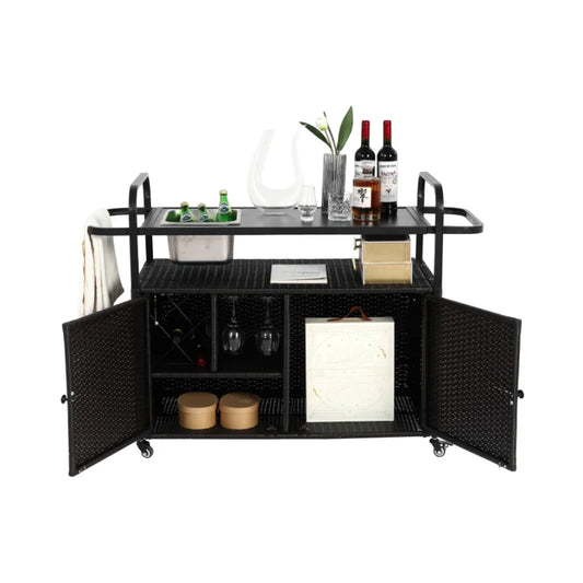 Outdoor Bartafel – Mobiele Tafel – Tuinbar – Balkonmeubel – Stevige Wielen Met Rem – RVS Tafelblad