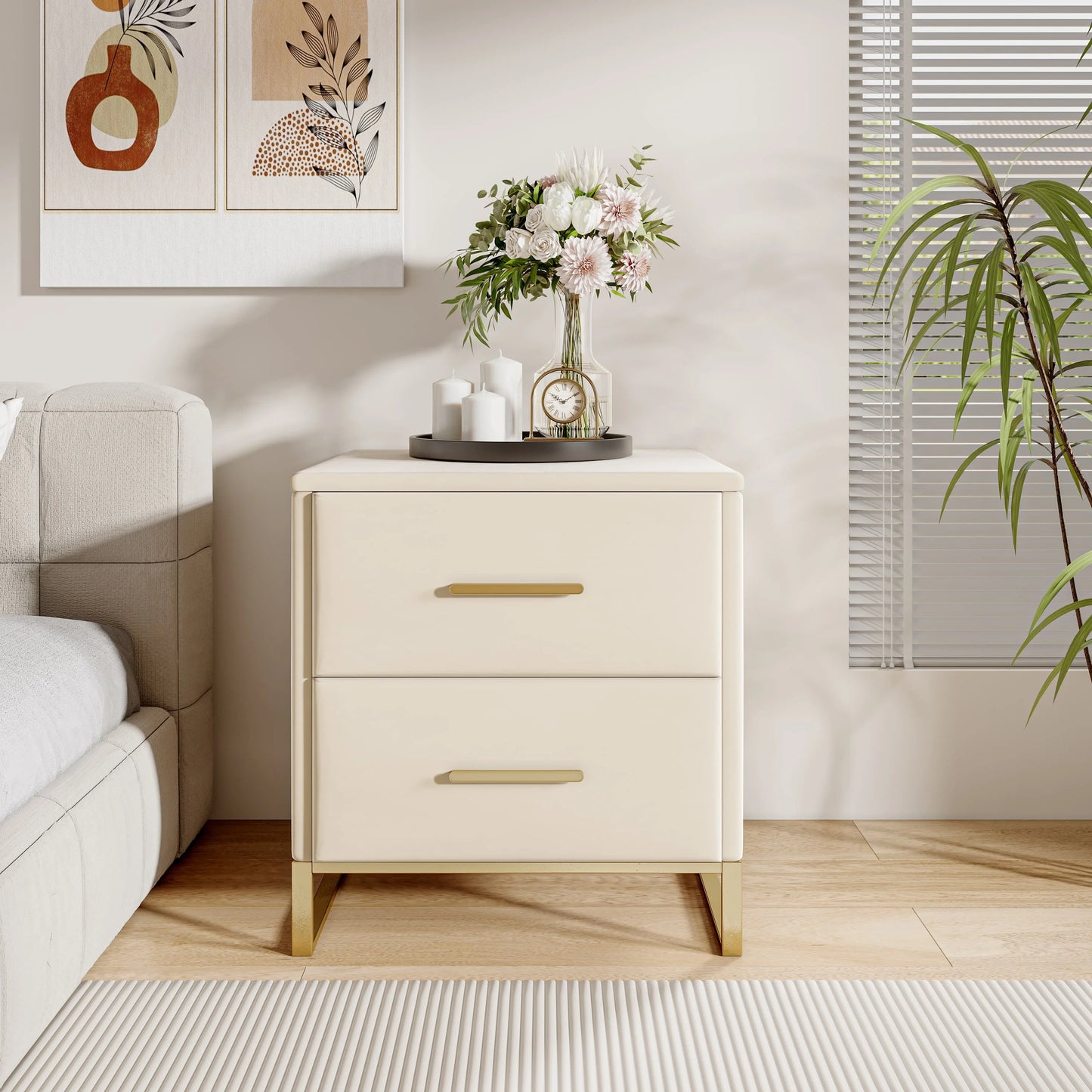 Set of 2 bedside Table, 2 drawer side Table with Storage Couch tip with metal legs for living room bedroom, Desk