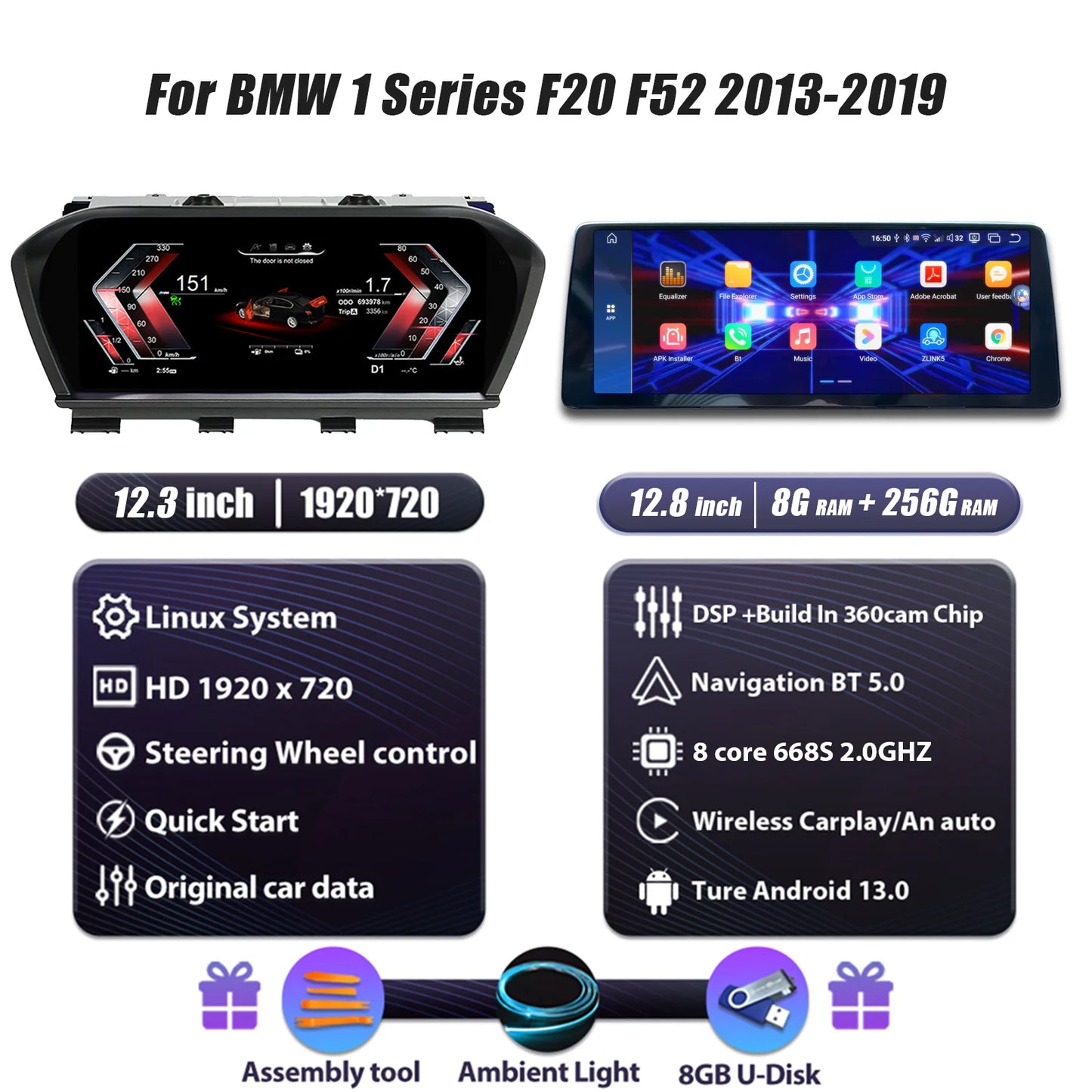 Dashboard Display – Digitaal Instrumentenpaneel – Auto Cockpit Scherm – Navigatiesysteem – Android Radio – 12,3 Inch LED – Hoge Resolutie