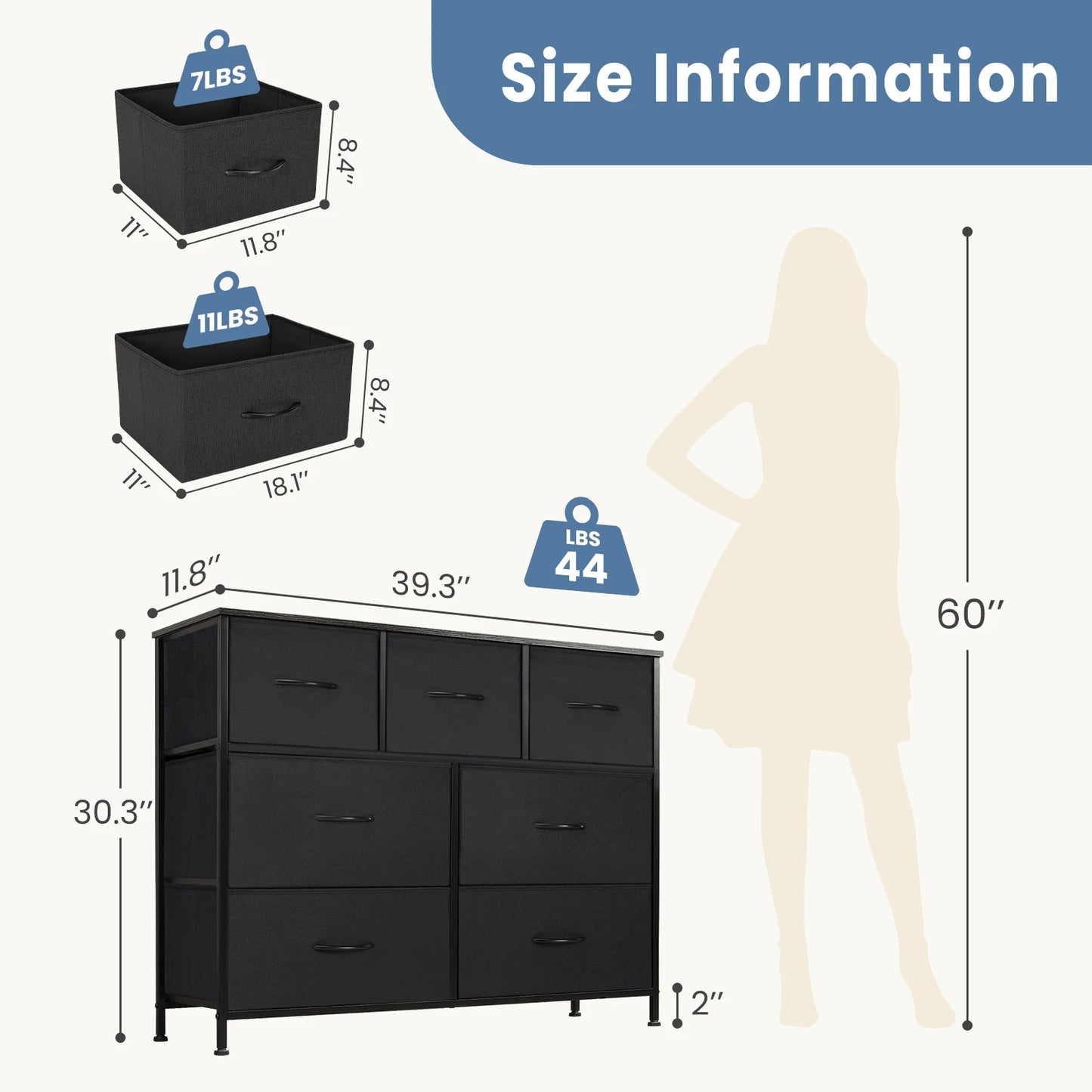Ladekast - Ladenkastje - Multifunctionele 7-Lades Kast - voor Slaapkamer en Woonkamer - Minimalistisch - Ruim - en Duurzaam - Organisator - voor Kleding en Opslag - Duurzaam en Veilig - Zwart - QUORE