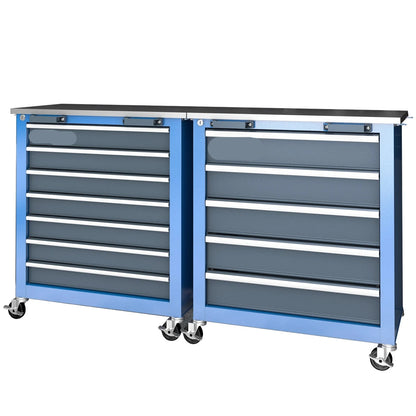 Modulaire Gereedschapskast - Werkplaatswagen - Gereedschapswagen - 5 of 7 Lades - 3-in-1 Opbergoplossing - Met Wielen - en Slot - Metalen Werkbank - Koppelbare Tool Cabinet - Blauw