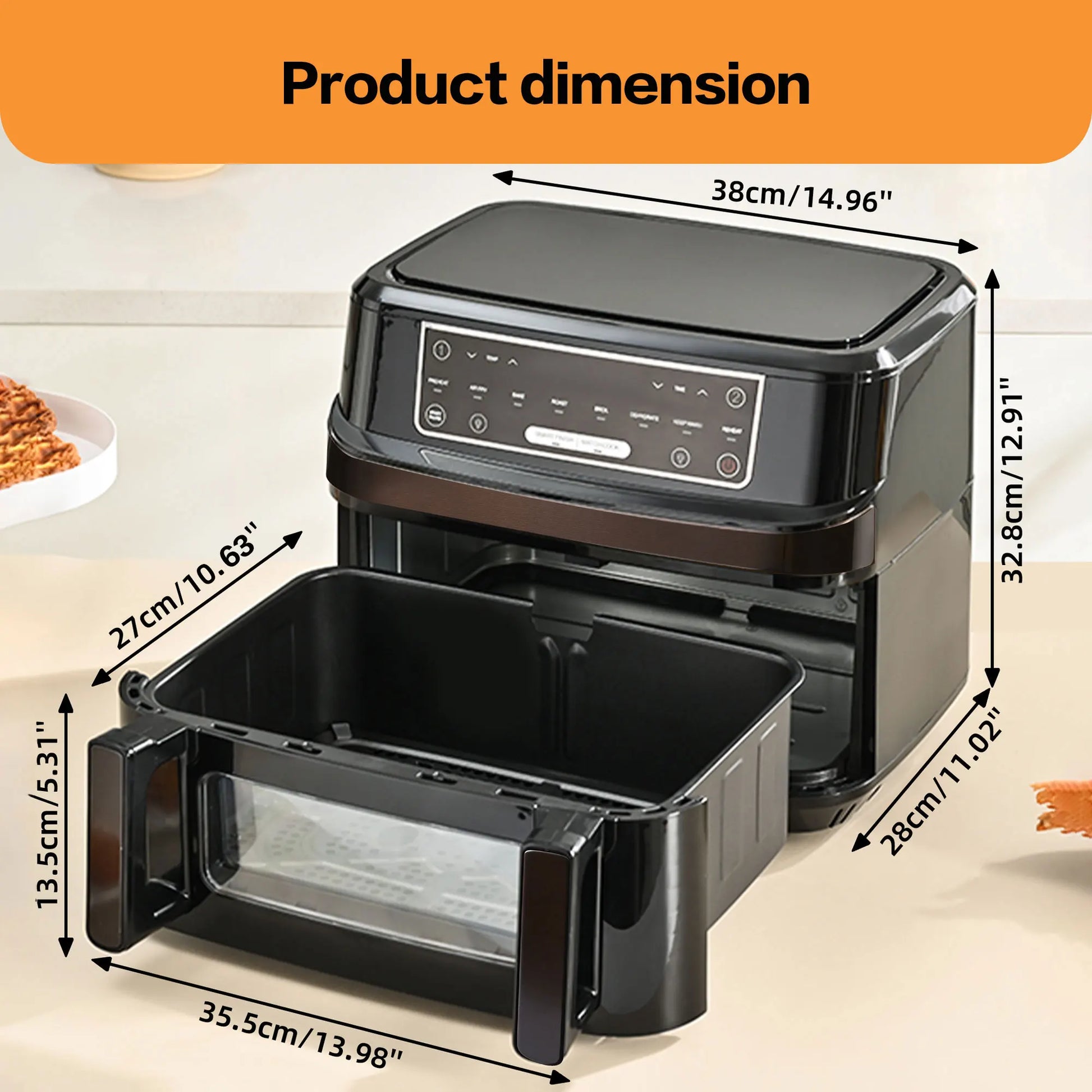 Heteluchtfriteuse – Airfryer - Airfryer Oven XXL - 12L - Dubbele Kookkamer Instelbaar - 2000W - 240V - 8 Voorgeprogrammeerde Programma's - LED Touchscreen - Kijkvenster - Zwart - QUORE