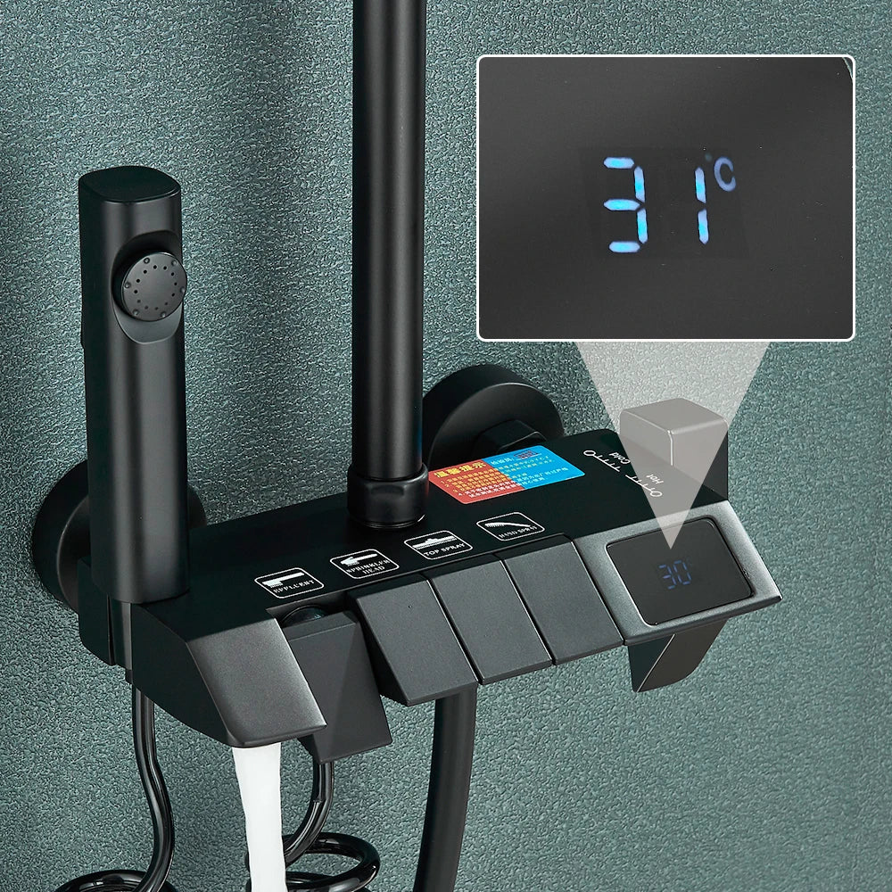 Douchekraan - Douchepaneel  - Douche - Regendouches - Regendouche & Bidet Systeem met Piano-Stijl Mengkraan - Slimme Inbouw Douchekraan Set met Digitaal Display - QUORE
