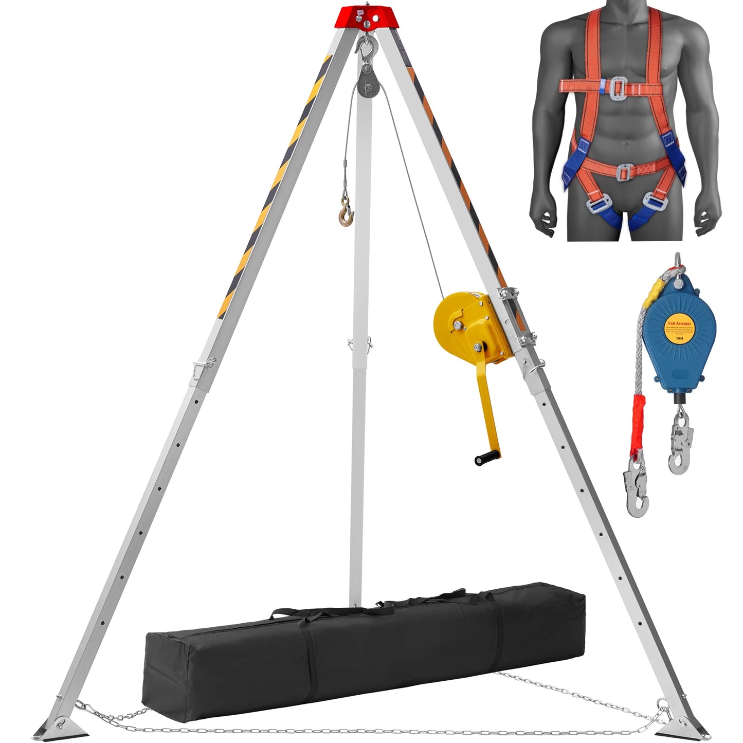 Reddingsdriepoot – Reddingsdriepoot Set – Veiligheidstrapod – Valbeveiliging Tripod – Reddingstrapod – Horizontale Trekkracht 1800lbs – Verstelbare Poten Met Veiligheidsgordel