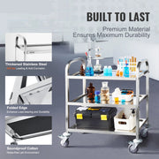 Laboratoriumwagen - Wagen - Kar  - Roestvrij Staal - 1 Laag - Lab Utility Cart Medische Kar - met Vergrendelbare Universele Wielen - Lab Kliniek Keuken Salon