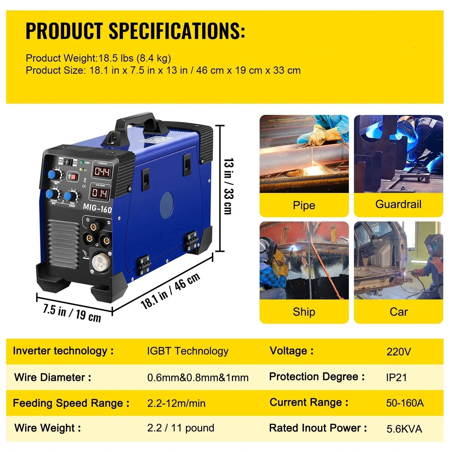 Inverter Lasapparaat - Lasmachine - Lasapparaat - 3-in-1 - 220V - MIG 160A - MMA TIG - Draagbare Laskoffer - IGBT Technologie - Staal en RVS - Fluxdraad Geschikt