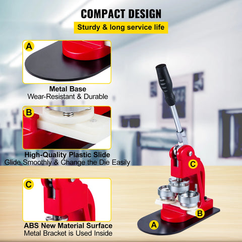 Button Maker - Pin Maker - Button Maker Machine - Badge Maker - 44 mm 1,75 inch - met gratis 1000 stuks Button Parts en Circle Cutter