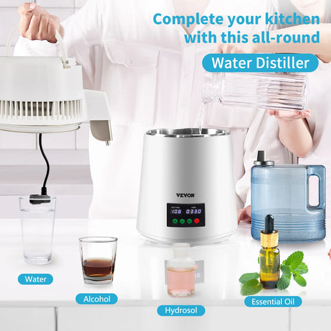 Water Filter - Water Distiller - Water Filter Survival - Water Distiller - Water Purifier - Distilled Water Maker - 0-99H Timing - Set Temperature - Display - 304 Stainless Steel Countertop Distiller - White