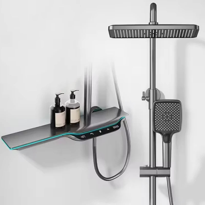 Doucheset – Regendouche – Handdouche – Badkraan – Bidetdouche – Temperatuurregeling Met Meter – Zelfreinigende Siliconen Douchekop - QUORE