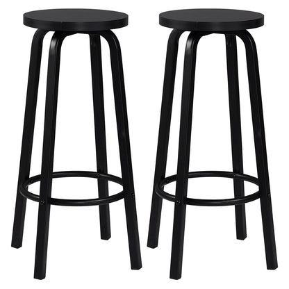 Set van 2 Barstoelen - Barkruk - Barstoel - Barkrukken - MDF Zitting & Metalen Poten - Geschikt voor Ontbijtbar, Keuken & Horeca - Ronde - Donker Beuken