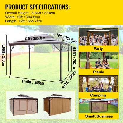 Tuinkoepel – Tuin Overkapping – Buiten Tent – Beschutte Ruimte – Waterdicht Dak – Aluminium Frame – Insectenwerende Netten - 10 x 12 Voet